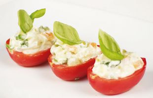 Tomatoes Stuffed with Vegan Russian Salad