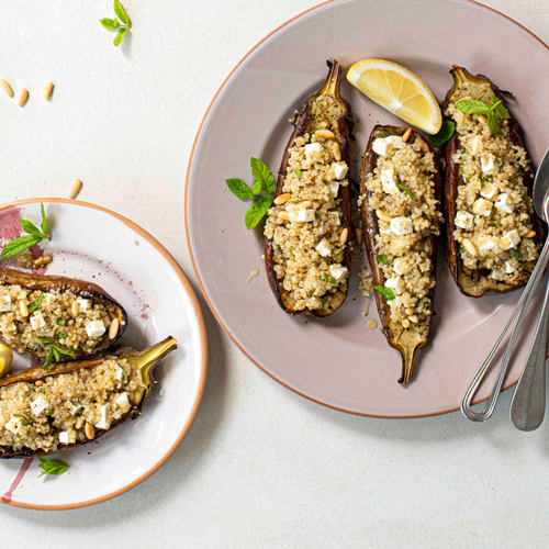 Barchette di melanzane e quinoa con menta e pinoli