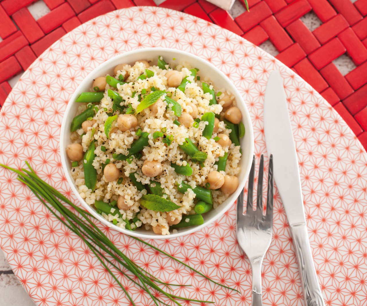 Bulgur-mint-chickpeas-green-beans