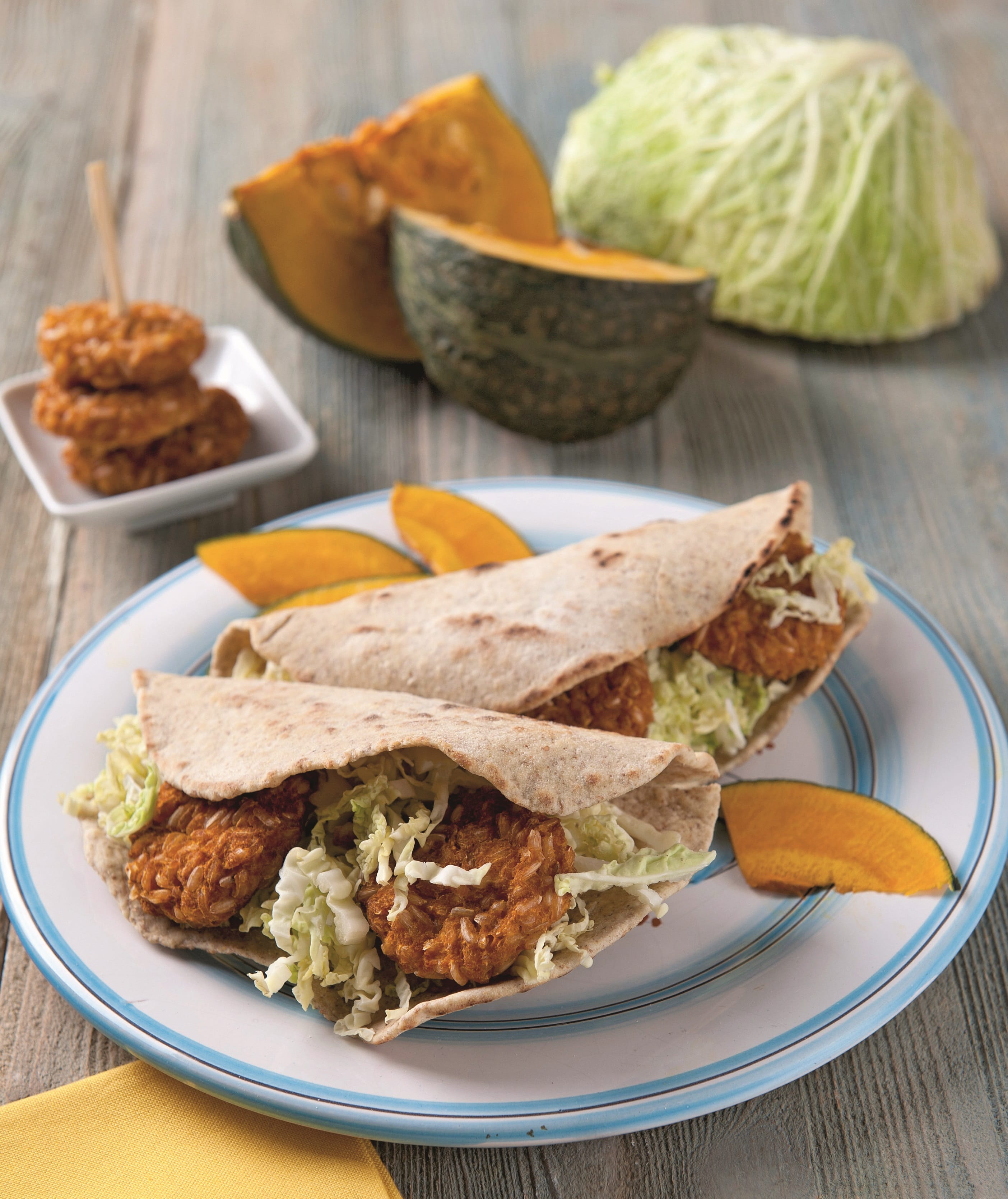 Piadina with pumpkin and buckwheat meatballs