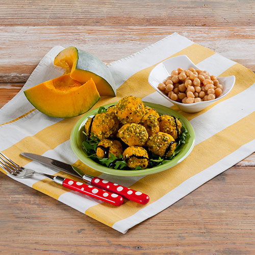 Pumpkin, chickpeas, pistachios and sage meatballs with balsamic vinegar reduction