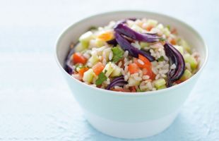 Rice Salad with Mint, Red Onions and Cucumbers