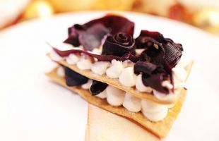 Chestnut Pie with Plant Pased Ricotta Cheese and Purple Carrot Slices