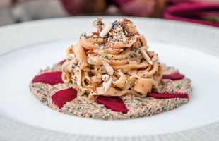 Tagliolini Pasta with Beets, Lemon and Mixed Seeds Pesto