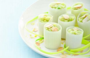 Appetizer of Leeks Stuffed with Almond Cream