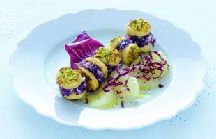 Savory Pistachio Kisses with Chicory and Grapefruit