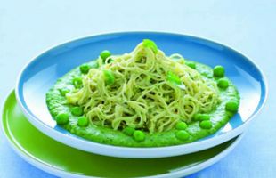 Capelli d’Angelo Pasta with Pungent Pesto and Pea Sauce