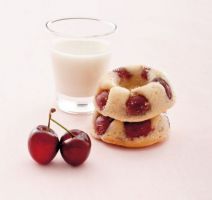 Corn Donuts and Cherries with Vanilla Coconut Milk