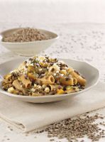 Pasta with Lentils, Pumpkin, Cauliflower and Casera Cheese