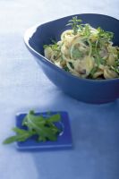 Spaghetti with Arugula and Spring Onions with Olives and Capers