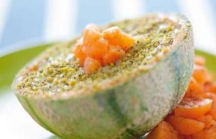 Melons Stuffed with Mint Cream and Pistachios