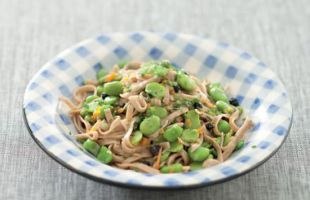 Spelt Fettuccine with Fresh Broad Beans, Carrots and Agretti