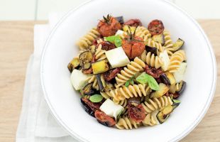 Pasta Salad with Fusilli, Baked Veggies, Mozzarella and Basil
