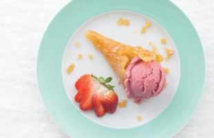 Strawberry Ice Cream with Sesame Crisp