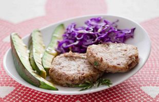 Kidney Bean Burger with Grilled Avocado and Purple Cabbage