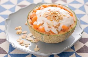 Ginger Cantaloupe with Spicy Yogurt and Almonds
