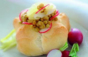 Michetta with Lentil Salad, Radish and Lemon