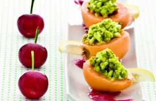 Medlars with Pistachio Stuffing in Cherry Cream