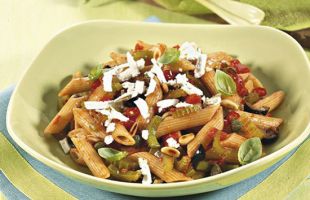 Penne with Celery Ragù, Olives and Pine Nuts