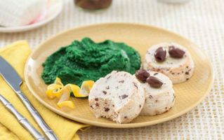 Baked single serve ricotta cheese with lemon spinach puree