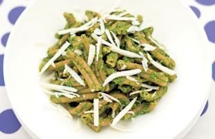 Spelt “Strozzapreti” with Kale Pesto and Salted Ricotta Cheese