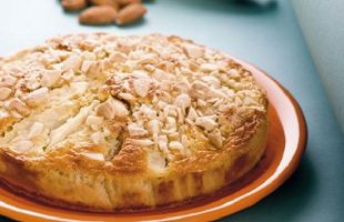 Light Buckwheat Cake with Almonds and Pears 