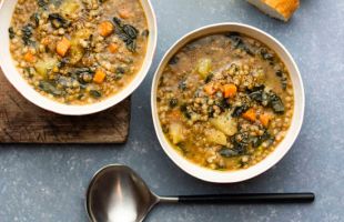 Lentil, potatoes and black cabbage soup with buckwheat